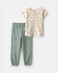Toddler Girl 2-Piece Floral Top & Pant Set - Green/Ivory