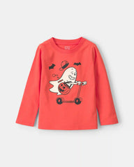 Toddler Boy Ghost Scooter Long-Sleeve Graphic Tee - Orange