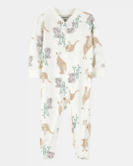 Baby Girl Kangaroo 2-Way Zip Cotton Sleep & Play Pajamas - Ivory