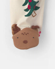 Baby Christmas Icon 100% Cotton 2-Way Zip Sleep & Play Pajamas - Cream