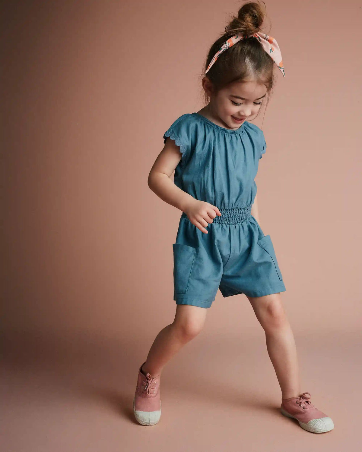 Toddler Girl Ric-Rac Swing Romper with Pockets - Blue