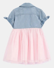 Baby Denim Shirt Dress With Tulle Skirt