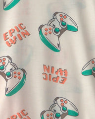 Boys 2-Piece Gaming Short-Sleeve Pajama Set - Ivory/Orange