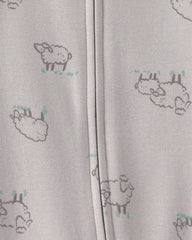 Baby Sheep 100% Cotton 2-Way Zip Sleep & Play Pajamas - Grey