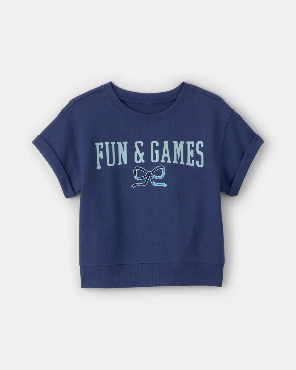 Girls 'Fun & Games' Bow French Terry Top - Navy Blue