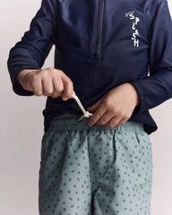 Toddler Boy Swim Trunk in Dot Print - Pale Blue