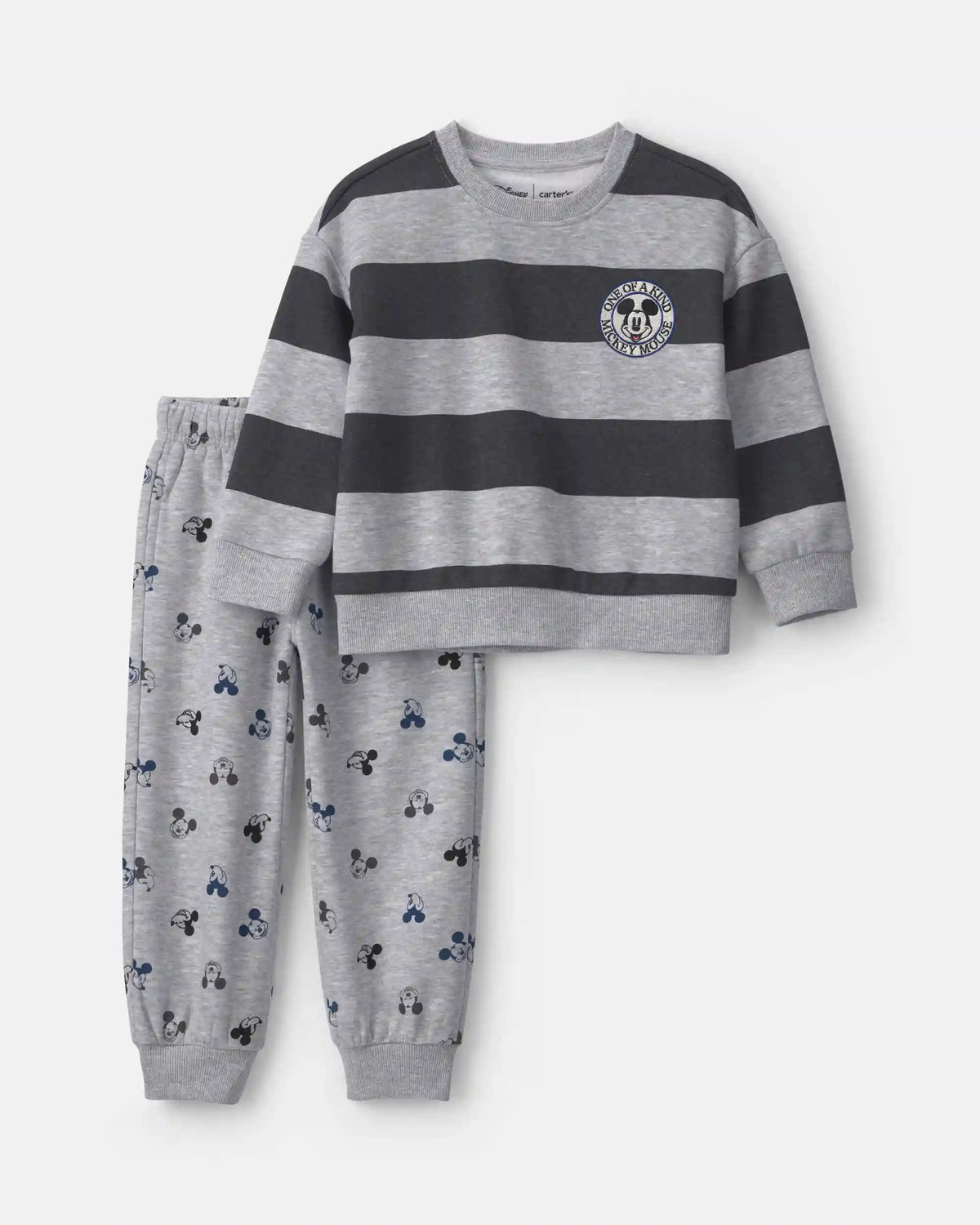 Toddler Boy 2-Piece Disney© Mickey Striped Long-Sleeve Top & Pant Set - Grey/Black