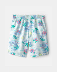 Boys Tropical Beach Swim Trunks - Blue