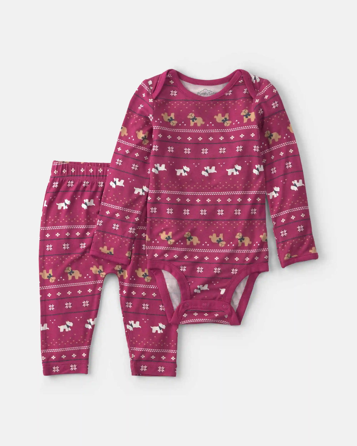 Baby 2-Piece Fair Isle PurelySoft™ Long-Sleeve Bodysuit & Pant Set - Burgundy