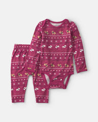 Baby 2-Piece Fair Isle PurelySoft™ Long-Sleeve Bodysuit & Pant Set - Burgundy