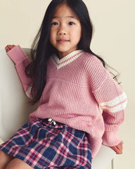 Girls Plaid Cotton Skort - Navy Blue/Pink