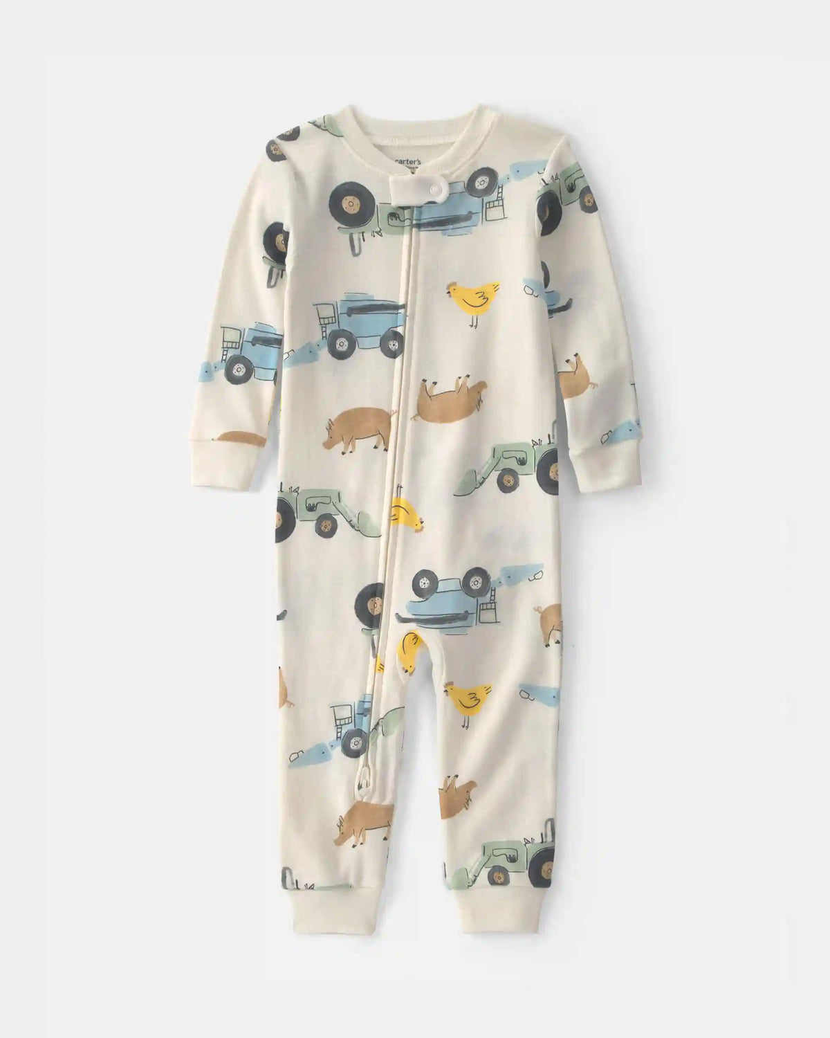 Toddler Boy Farm 100% Cotton 1-Piece Pajama - Cream