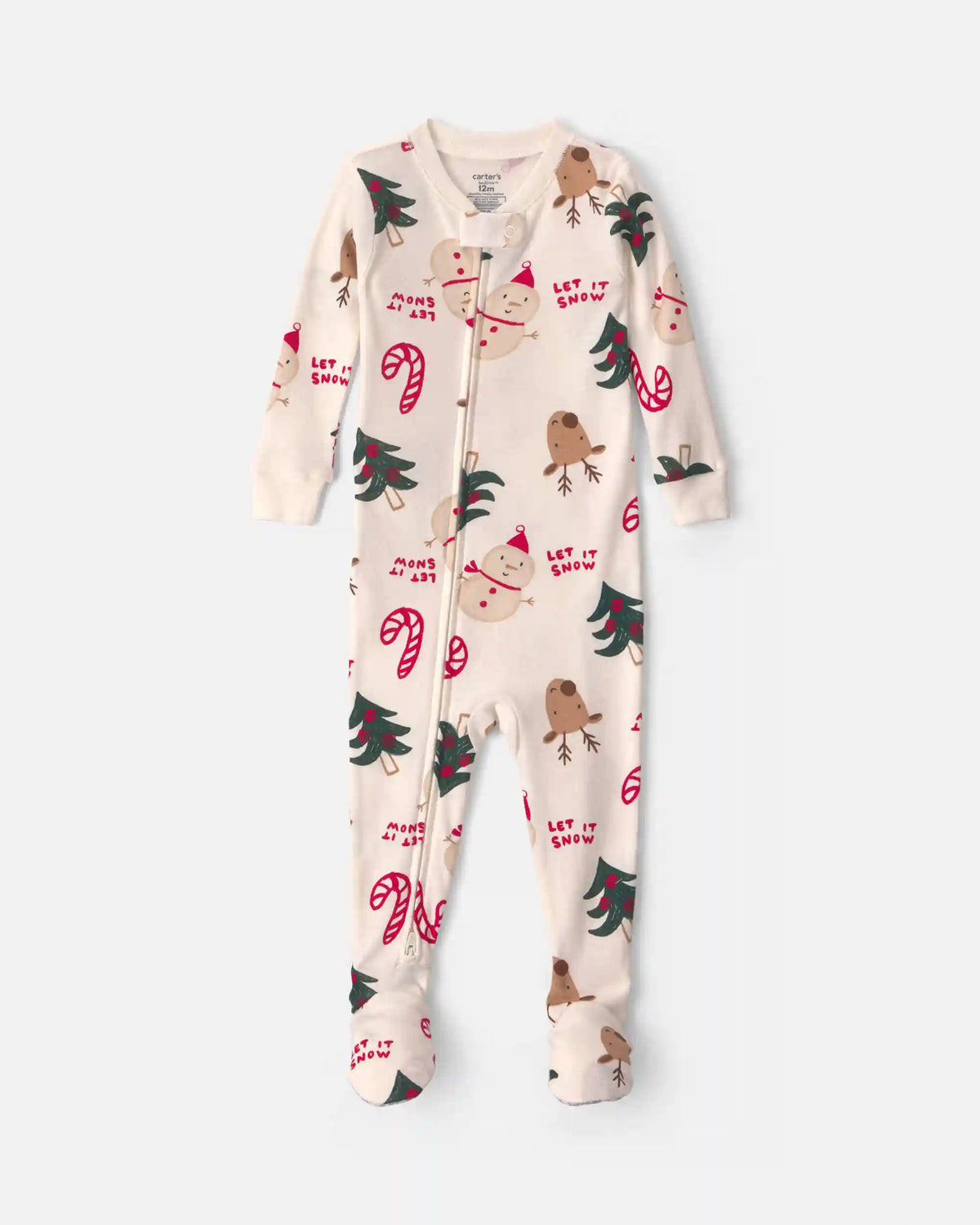 Baby 1-Piece Christmas Icon 2-Way Zip 100% Cotton Snug Fit Footed Pajama - Cream
