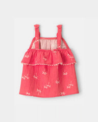 Toddler Girl Palm Tree Gauze Tank Top - Coral
