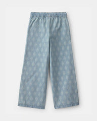 Girls Chambray Floral Pull-On Pants - Light Wash