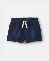 Baby Girl French Terry Knit Shorts - Dark Wash