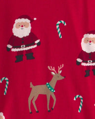 Toddler 2-Piece Beige Santa Christmas 100% Cotton Snug Fit Pajama Set - Red