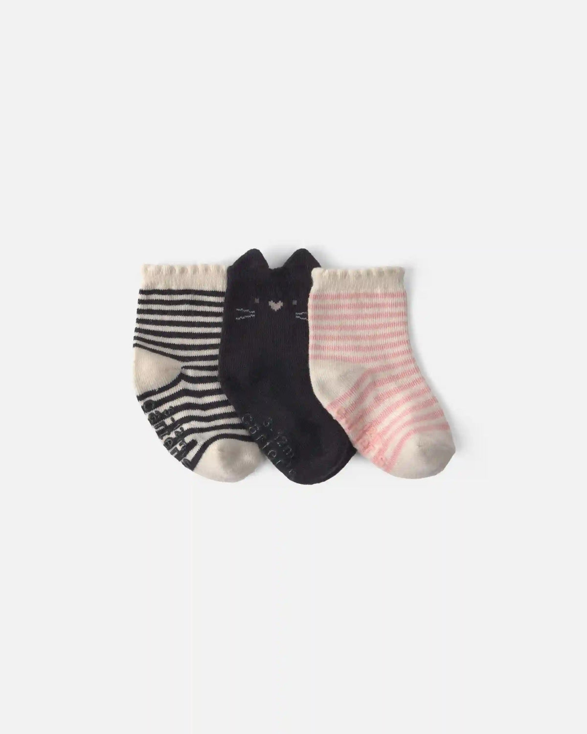 Baby Girl 3-Pack Halloween Cat Booties - Black/Pink