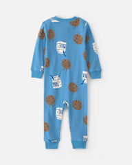 Toddler Boy 1-Piece Milk & Cookies 100% Cotton Snug Fit Pajama - Blue