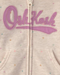 Baby Girl Heart OshKosh Logo Fleece Zip-Up Hoodie - Cream