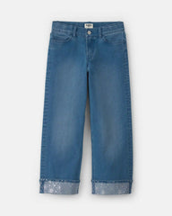 Girls Shine Denim Wide-Leg Jeans - Light Wash
