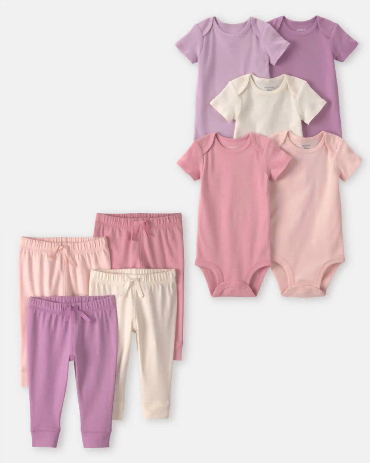 Baby Girl 9-Piece Bodysuits & Pants Set - Pink/Purple/Ivory