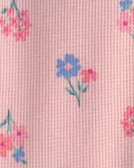 Toddler Girl 1-Piece Floral Thermal Waffle Knit Footed Pyjama - Pink