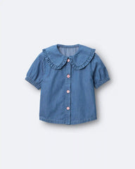 Toddler Girl Peter Pan Collar Top in Chambray