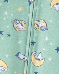 Baby Peanuts Snoopy 100% Cotton Snug Fit 1-Piece Pajama - Green