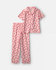 Girls Apple Short-Sleeve 2-Piece Pajama Set - Pink