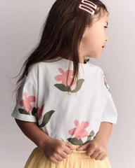 Toddler Girl Rolled Cuff Tee in Floral Print - Light Green