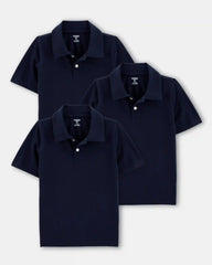 Boys 3-Pack Pique Uniform Polo Shirts - Navy