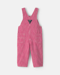 Baby Boy Hickory Stripe Overalls - Red/White