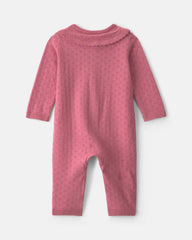 Baby Girl Pointelle Long-Sleeve Jumpsuit - Pink