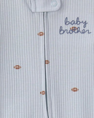 Baby Boy 'Baby Brother' Cotton 2-Way Zip Sleep & Play Pajamas - Blue