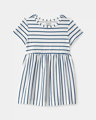 Baby Girl Striped Short-Sleeve Dress - Blue/Ivory