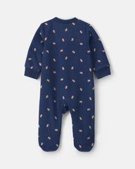 Baby Boy Football Fleece 2-Way Zip Sleep & Play Pajamas - Navy Blue