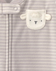 Baby Sheep Striped Fleece Sleep Bag - Grey