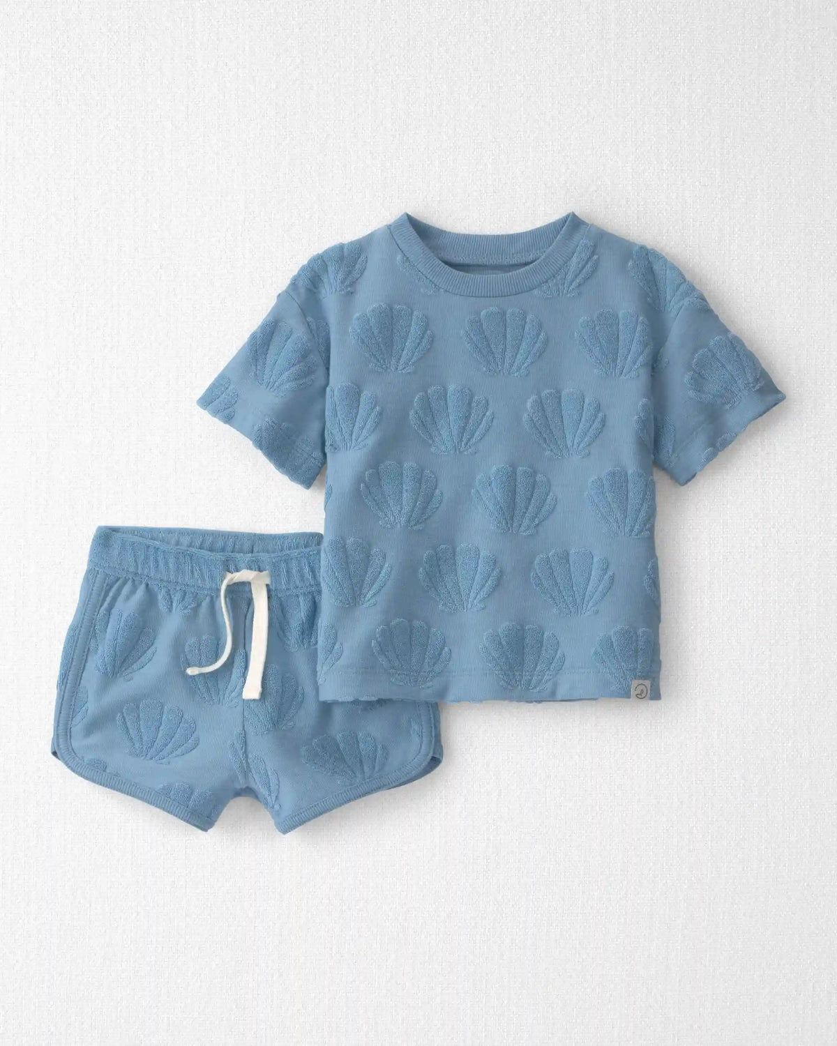 Baby Girl 2-Piece Terry Top & Short Set Made with Organic Cotton in Blue Seashells