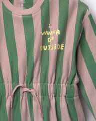 Toddler Girl Tie-Front Dress in Stripes - Mauve