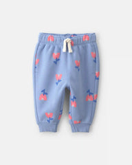 Baby Girl Floral Fleece Pants - Blue