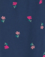 Girls Floral Pull-On Stretch Leggings - Navy Blue