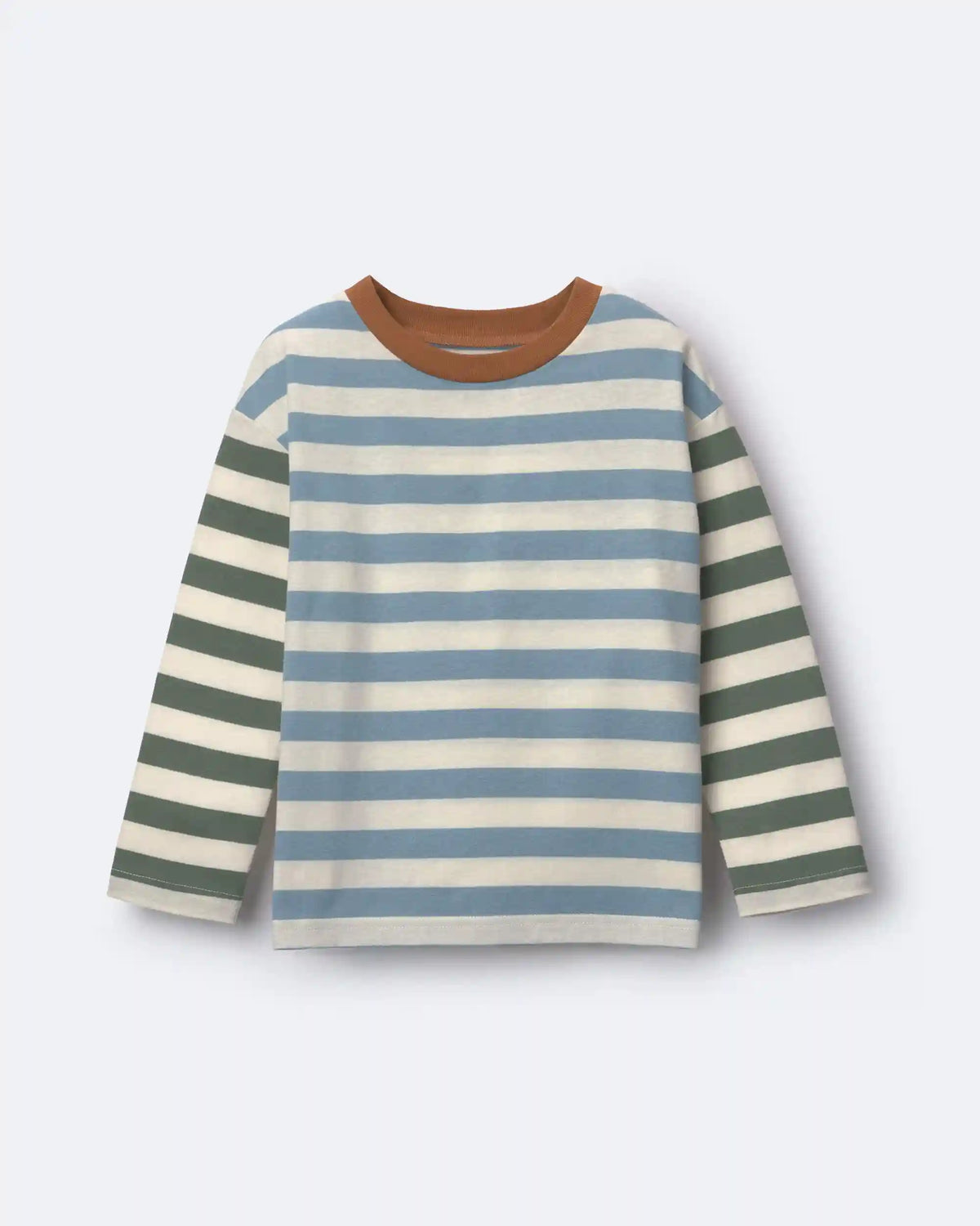 Toddler Long-Sleeve Relaxed Tee in Stripes - Blue/Olive