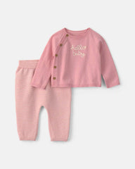 Baby Girl 2-Piece 'Hello Baby' Long-Sleeve Top & Pant Set - Pink