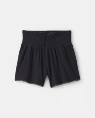 Girls 2-Piece Shell Embroidered Rib Tank Top & Short Set - Black