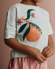 Toddler Girl 'Vibing' High-Low Dolman Tee in Clementine Print - Heather Grey