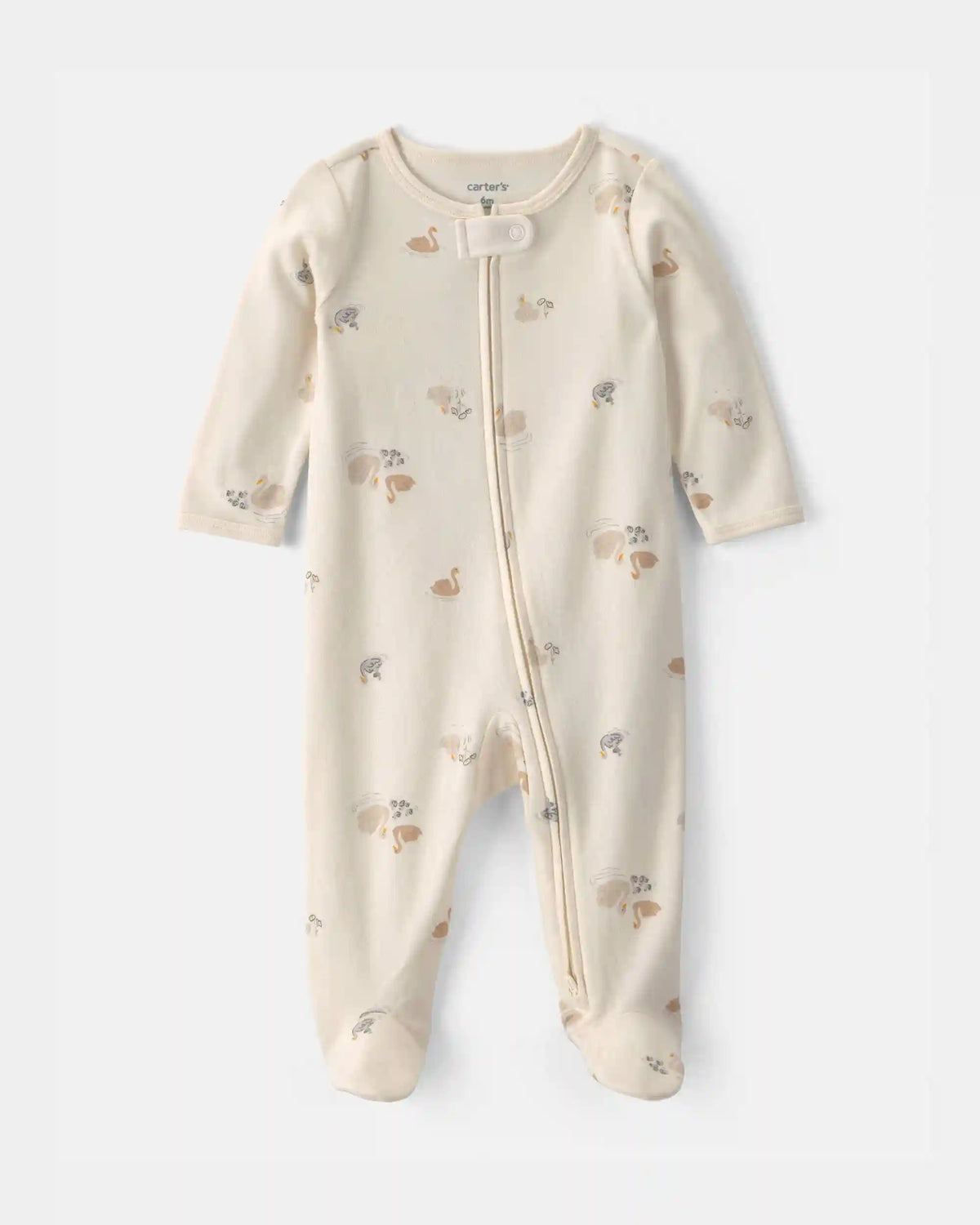 Baby Girl Swan 100% Cotton 2-Way Zip Sleep & Play Pajamas - Ivory