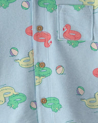 Toddler Boy Pool Floatie Short-Sleeve Button-Down Shirt - Blue
