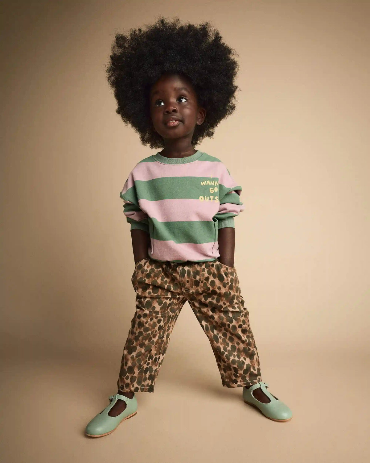 Toddler 'I Wanna Go Outside!' Otter Sweatshirt™ with Pockets in Stripes - Olive/Pink
