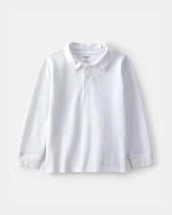 Boys Uniform Piqué Long-Sleeve Polo Shirt - White